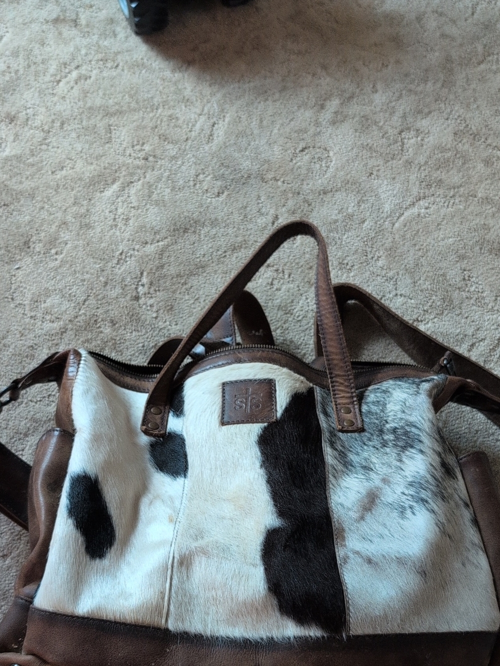 Sts Ranchwear Leather & Hair-on Hide Diaper Bag in Brown and White